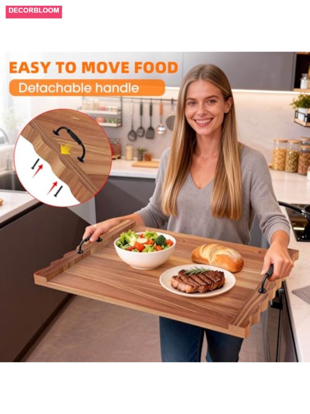 Acacia Wood Stove Top Cover, Wave Edge Cutting Board & Serving Tray for Kitchen - Picture 4 of 6